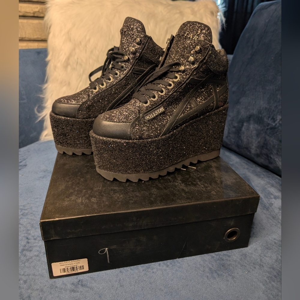 Brand new *See description* Killstar No Malice black glitter trainers platform